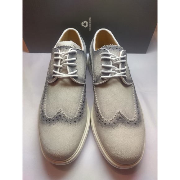 Stacy Adams Mens Grey Suede Wingtip Oxford Dress Shoes Memory Foam Insole - Picture 2 of 9